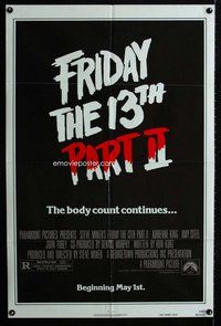 e319 FRIDAY THE 13th 2 advance teaser one-sheet movie poster '81 slasher horror!