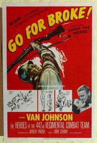 e336 GO FOR BROKE one-sheet movie poster '51 Van Johnson, World War II