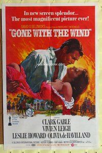 e342 GONE WITH THE WIND one-sheet movie poster R70 Clark Gable, Leigh