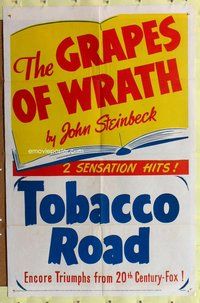 e348 GRAPES OF WRATH/TOBACCO ROAD one-sheet movie poster '56 Steinbeck, Ford