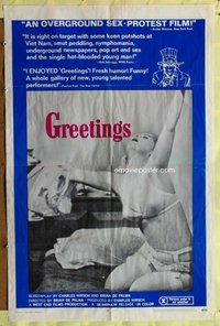 e358 GREETINGS one-sheet movie poster '68 early De Niro, Brian De Palma