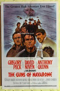 e372 GUNS OF NAVARONE one-sheet movie poster '61 Greg Peck, Niven, Quinn