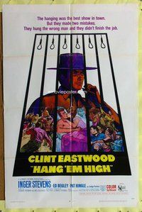 e377 HANG 'EM HIGH one-sheet movie poster '68 Clint Eastwood classic!