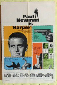 e381 HARPER one-sheet movie poster '66 Paul Newman, Lauren Bacall