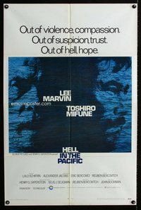 e389 HELL IN THE PACIFIC one-sheet movie poster '69 Lee Marvin, Mifune