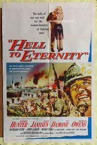 e390 HELL TO ETERNITY one-sheet movie poster '60 Jeffrey Hunter, WWII