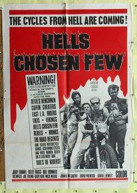 e392 HELL'S CHOSEN FEW one-sheet movie poster '68 motorcycles from Hell!