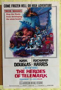 e399 HEROES OF TELEMARK one-sheet movie poster '66 Kirk Douglas, WWII