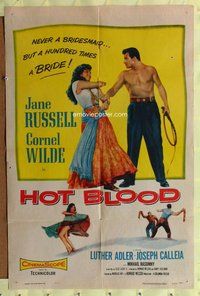 e418 HOT BLOOD one-sheet movie poster '56 Jane Russell, Nicholas Ray