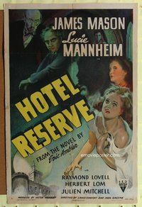 e421 HOTEL RESERVE one-sheet movie poster '44 James Mason, Eric Ambler