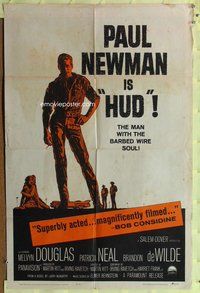 e427 HUD one-sheet movie poster '63 Paul Newman, Martin Ritt classic!