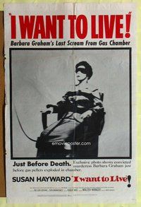 e438 I WANT TO LIVE teaser one-sheet movie poster '58 rare electric chair!
