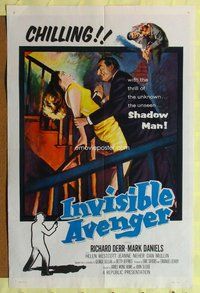 e458 INVISIBLE AVENGER one-sheet movie poster '58 Shadow Man, cool image!