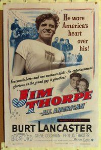 e468 JIM THORPE ALL AMERICAN one-sheet movie poster '51 Burt Lancaster