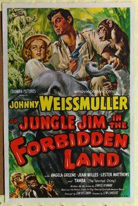 e474 JUNGLE JIM IN THE FORBIDDEN LAND one-sheet movie poster '51 Weissmuller