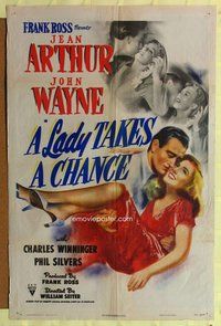 e509 LADY TAKES A CHANCE one-sheet movie poster '43 John Wayne
