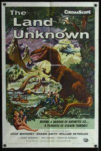 e511 LAND UNKNOWN one-sheet movie poster '57 cool Ken Sawyer dinosaur art!