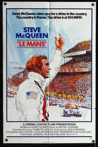 e523 LE MANS one-sheet movie poster '71 Steve McQueen, France car racing!