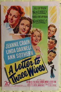 e530 LETTER TO THREE WIVES one-sheet movie poster '49 Jeanne Crain, Darnell