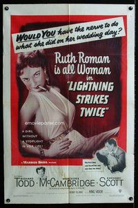 e534 LIGHTNING STRIKES TWICE one-sheet movie poster '51 bad Ruth Roman!