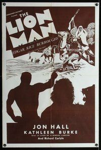 e538 LION MAN one-sheet movie poster R30s Jon Hall, Edgar Rice Burroughs