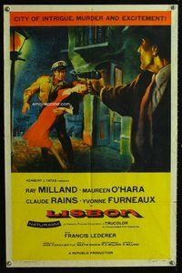 e539 LISBON one-sheet movie poster '56 Ray Milland, Maureen O'Hara