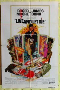 e544 LIVE & LET DIE one-sheet movie poster '73 Roger Moore as James Bond!