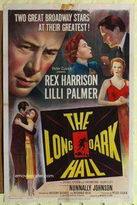 e552 LONG DARK HALL one-sheet movie poster '51 Rex Harrison, Lilli Palmer