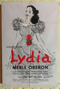 e566 LYDIA one-sheet movie poster '41 great artwork of Merle Oberon!
