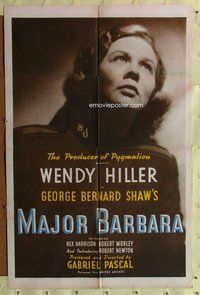 e573 MAJOR BARBARA one-sheet movie poster '41 Wendy Hiller, G.B. Shaw