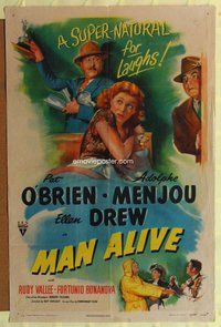 e576 MAN ALIVE one-sheet movie poster '45 Pat O'Brien, Ellen Drew, Menjou
