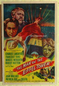 e579 MAN ON THE EIFFEL TOWER one-sheet movie poster '49 Laughton, film noir!