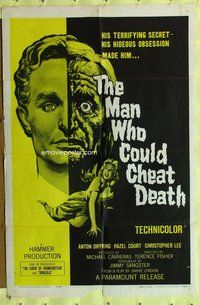 e580 MAN WHO COULD CHEAT DEATH one-sheet movie poster '59 Hammer, Lee