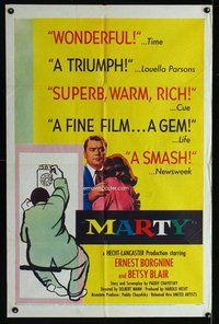 e586 MARTY one-sheet movie poster '55 Delbert Mann, Ernest Borgnine