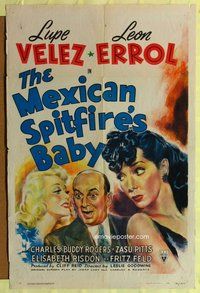 e596 MEXICAN SPITFIRE'S BABY one-sheet movie poster '41 Lupe Velez, Errol