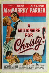e599 MILLIONAIRE FOR CHRISTY one-sheet movie poster '51 Fred MacMurray