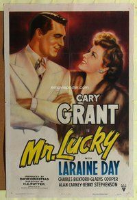 e610 MR LUCKY one-sheet movie poster '43 gambling Cary Grant, Laraine Day