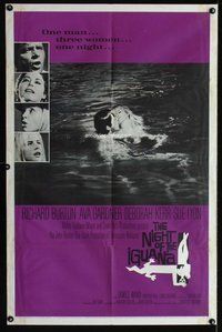 e625 NIGHT OF THE IGUANA purple one-sheet movie poster '64 Burton, Gardner