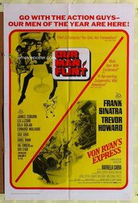 e652 OUR MAN FLINT/VON RYAN'S EXPRESS one-sheet movie poster '66 action!