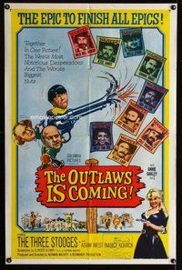 e655 OUTLAWS IS COMING one-sheet movie poster '65 Three Stooges w/Curly!