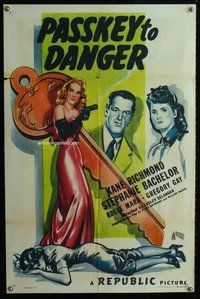 e666 PASSKEY TO DANGER one-sheet movie poster '46 cool girl w/gun image!