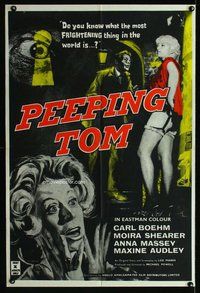 e667 PEEPING TOM English one-sheet movie poster R1960s Michael Powell classic!