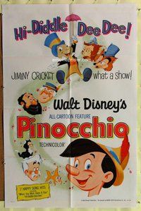 e675 PINOCCHIO one-sheet movie poster R71 Walt Disney classic cartoon!