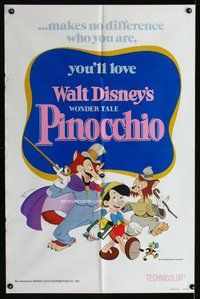 e676 PINOCCHIO one-sheet movie poster R78 Walt Disney classic cartoon!