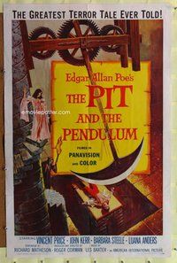 e678 PIT & THE PENDULUM one-sheet movie poster '61 Vincent Price, Poe