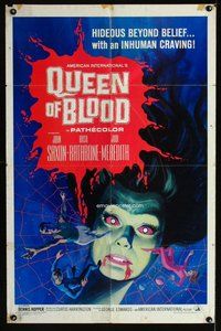 e707 QUEEN OF BLOOD one-sheet movie poster '66 Basil Rathbone, cool image!