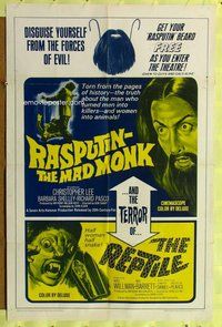 e715 RASPUTIN THE MAD MONK/REPTILE one-sheet movie poster '66 wacky!