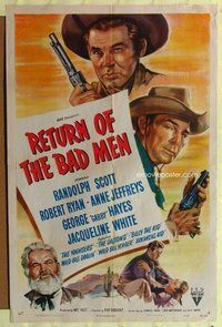 e724 RETURN OF THE BAD MEN one-sheet movie poster '48 Randolph Scott