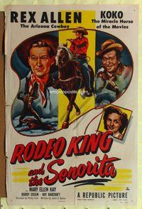 e744 RODEO KING & THE SENORITA one-sheet movie poster '51 Rex Allen & Koko!