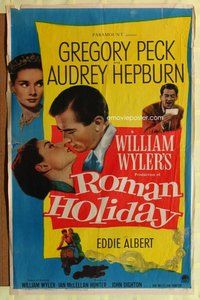 e746 ROMAN HOLIDAY one-sheet movie poster '53 Audrey Hepburn, Greg Peck